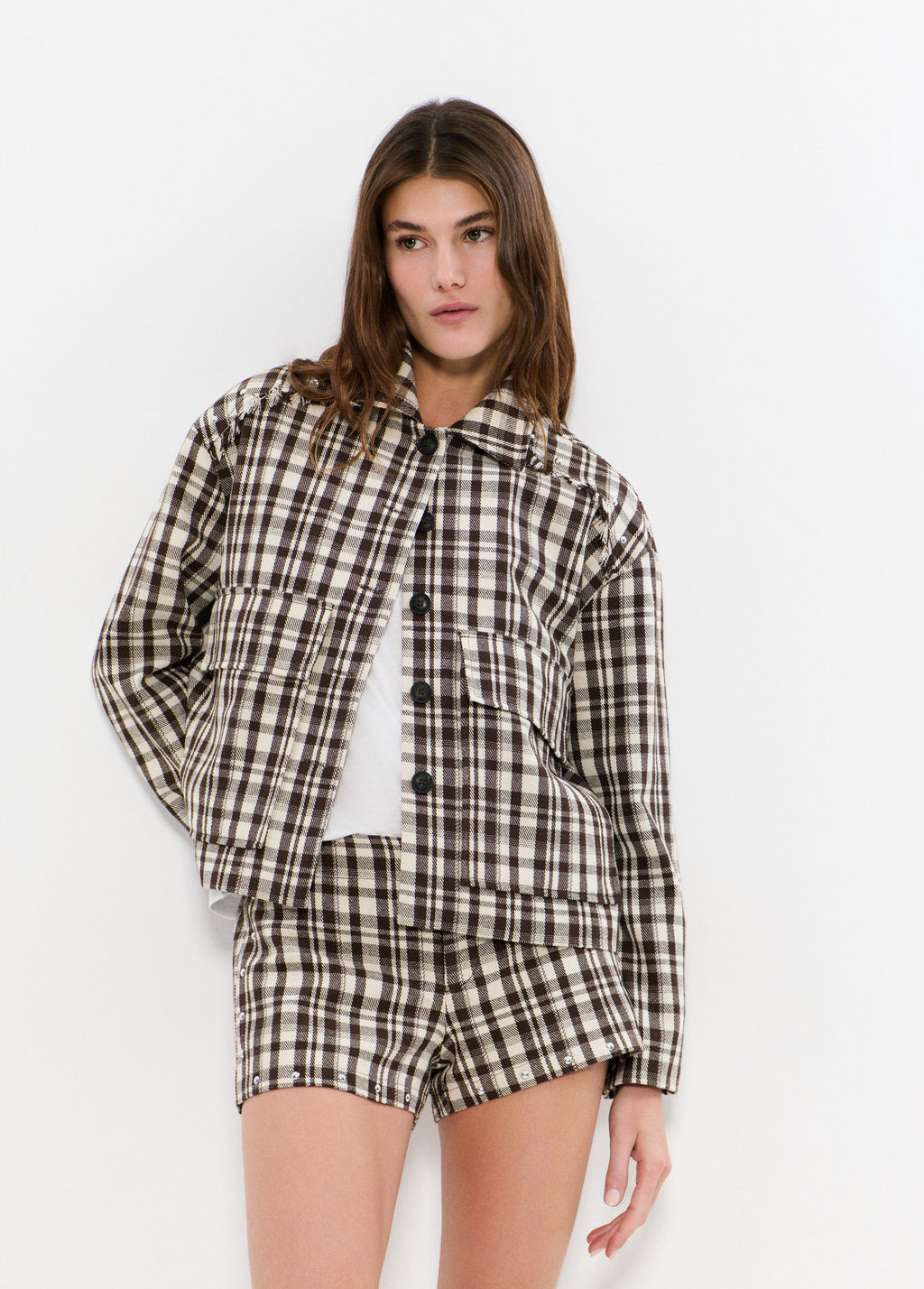 Kurze Jacke mit Karomuster