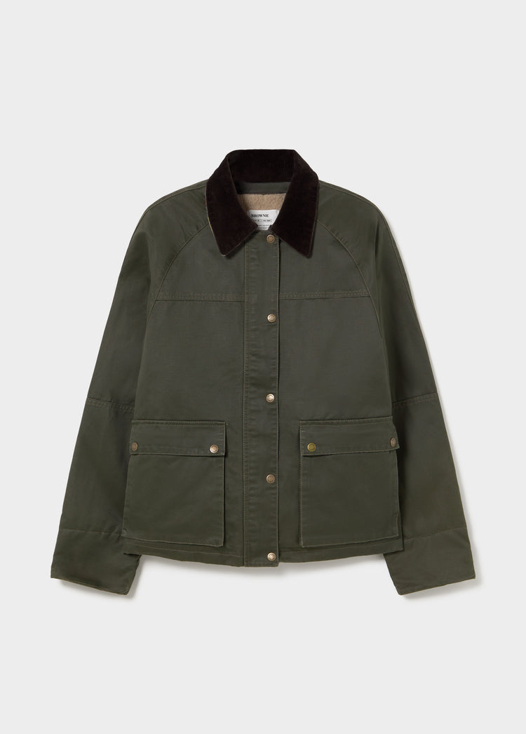 Gewaxte jas met sherpa-vest