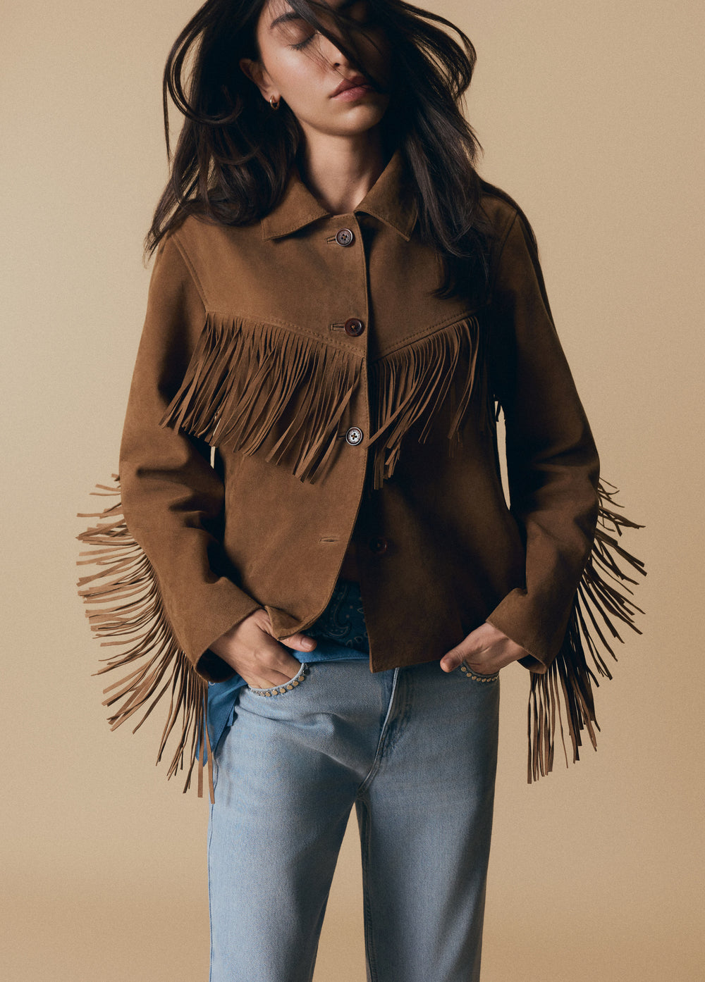 Suede leather jacket with fringes