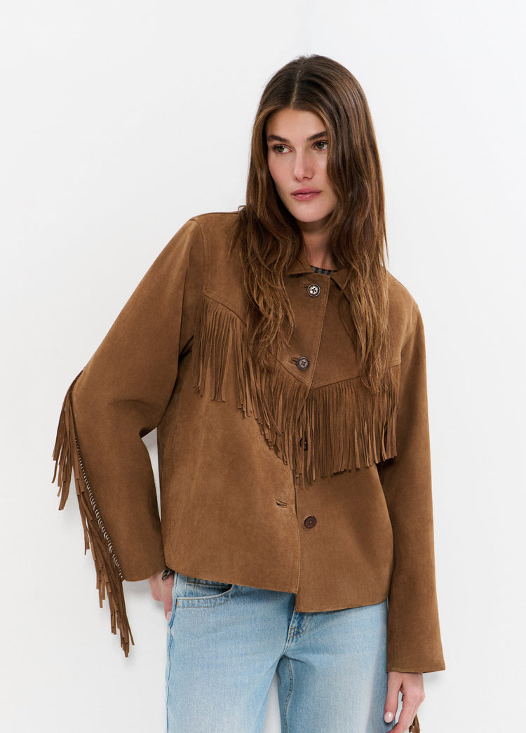 Wildlederjacke mit Fransen
