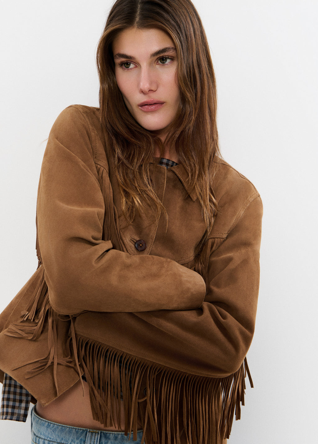 Wildlederjacke mit Fransen
