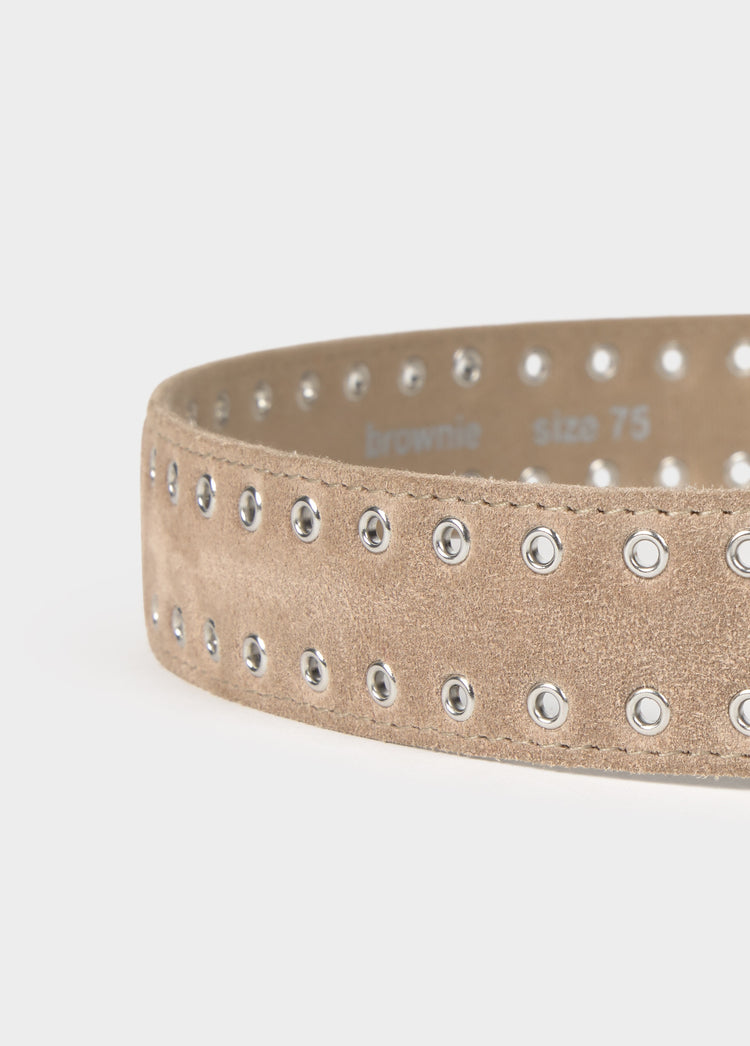 Suede belt with eyelets