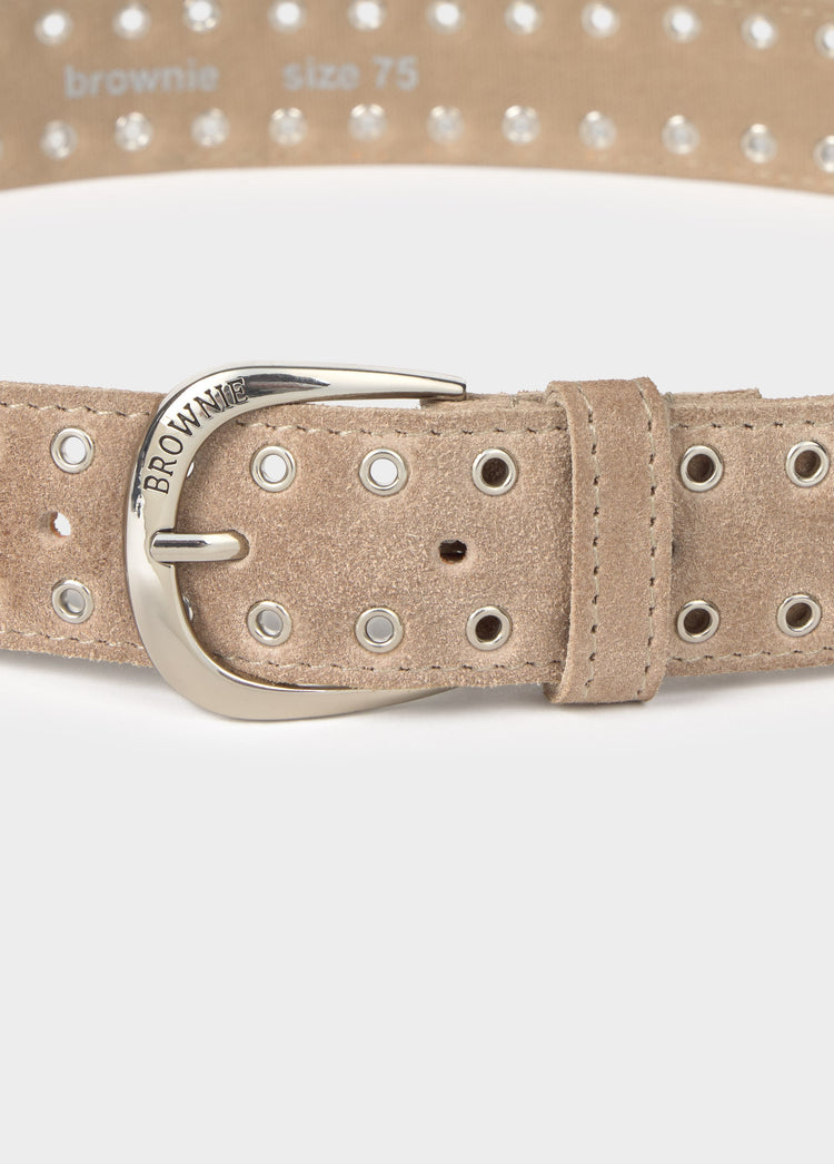 Suede belt with eyelets