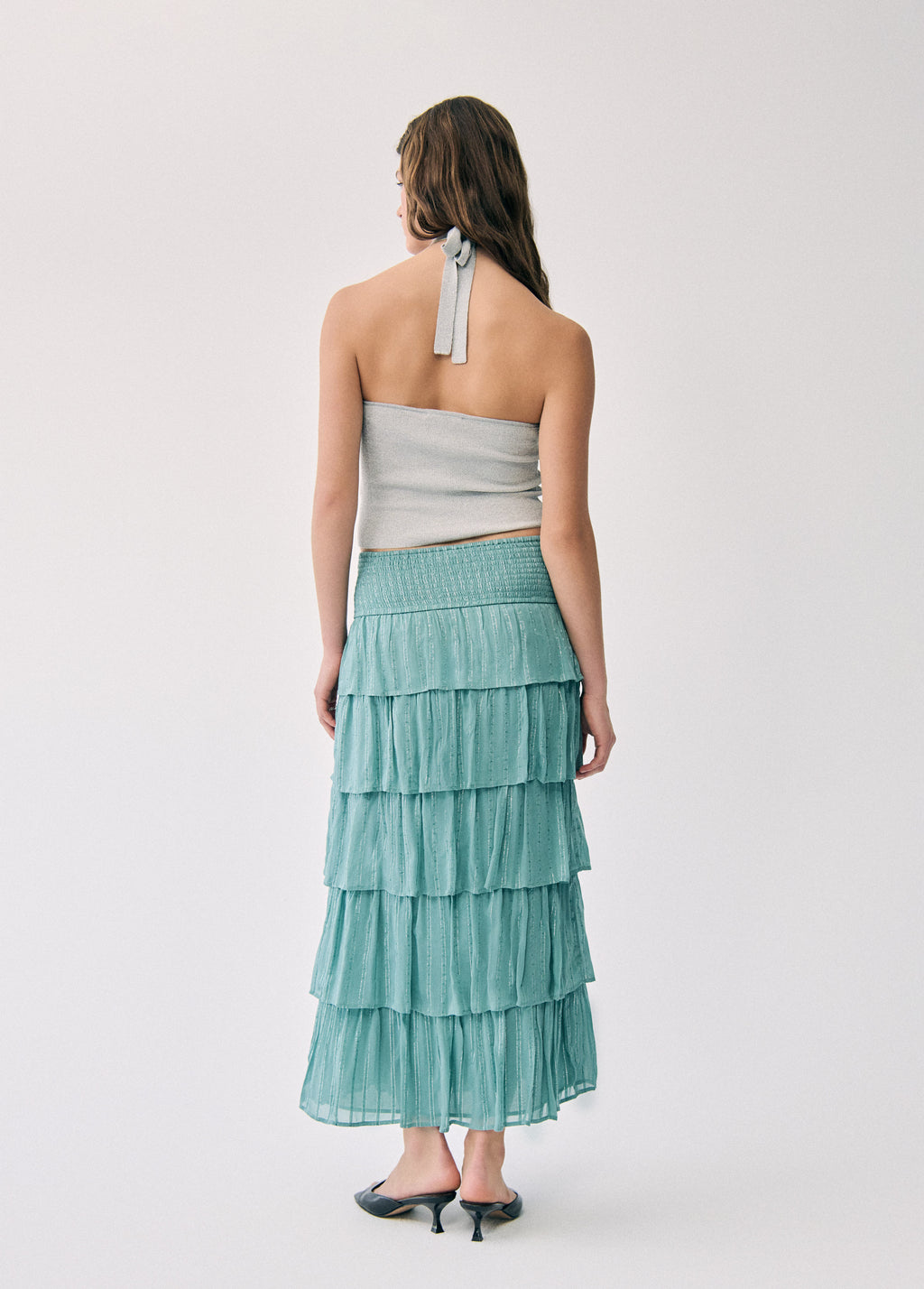 Multi-ruffle shiny skirt
