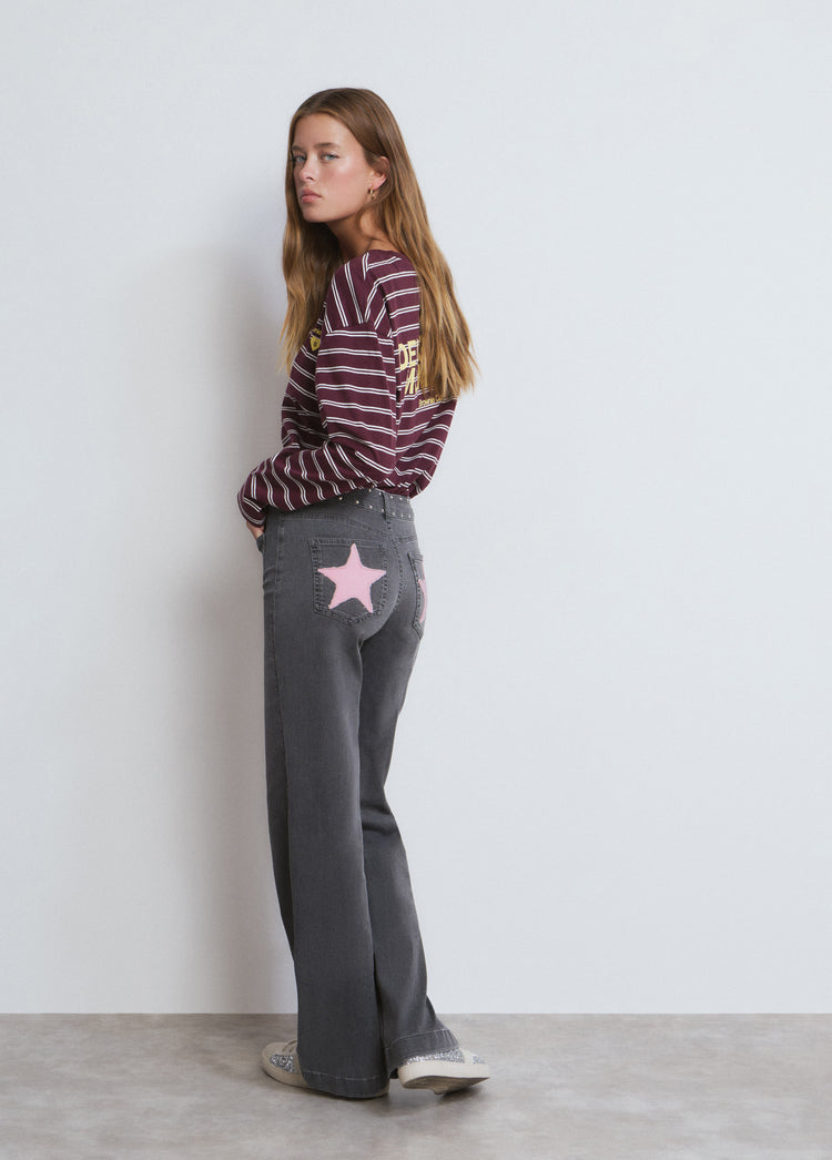 Jeans butxaca parche estrelles twill