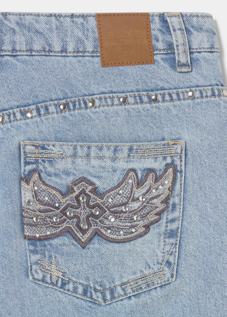 Jeans straight bordado bolsillos