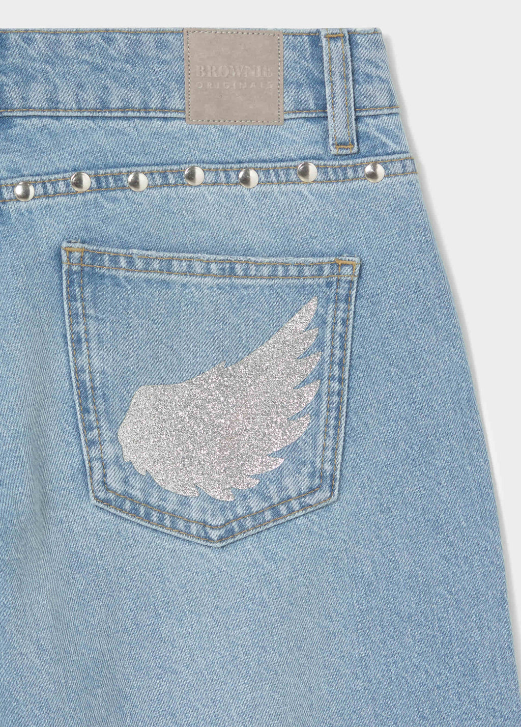Low-Rise-Jeans mit Glitzerflügeln