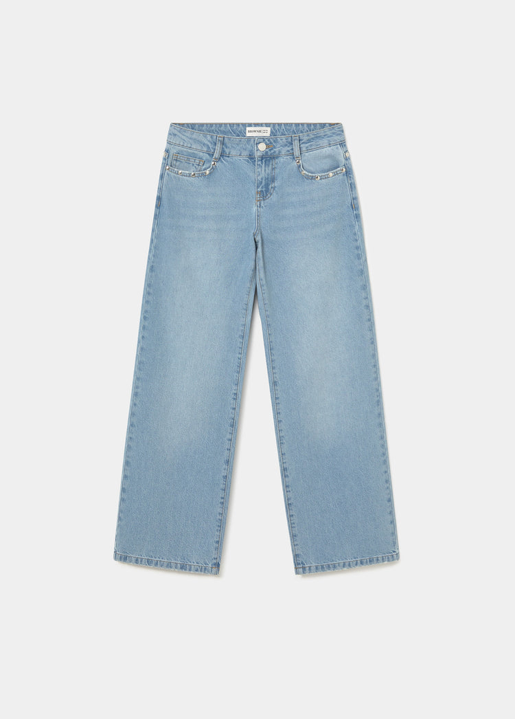 Jeans tiro bajo alas glitter