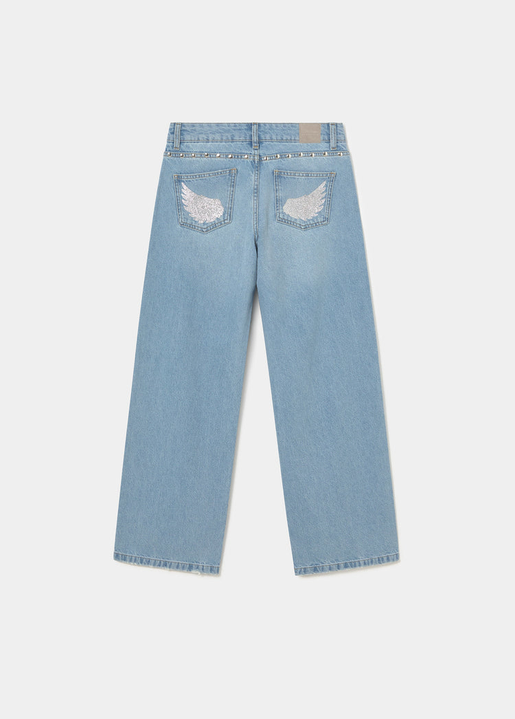 Jeans tiro bajo alas glitter