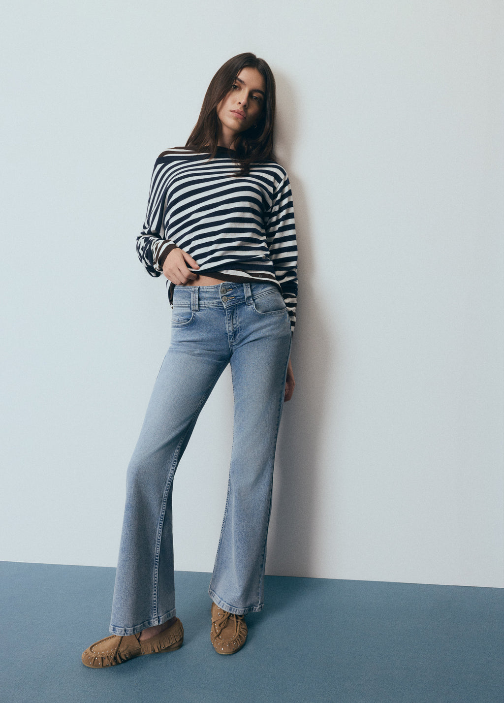 Asymmetric striped sweater with choker