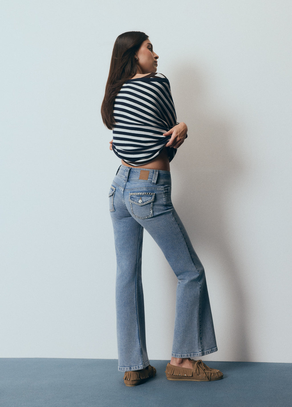 Asymmetric striped sweater with choker