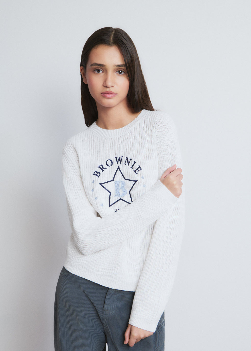 Camisola bordada com estrela flock