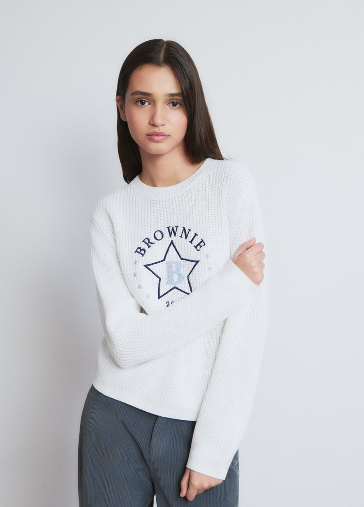 Embroidered sweater with flocked star