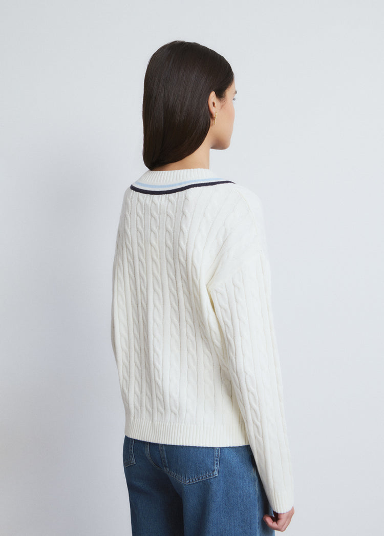 V-neck cable knit sweater