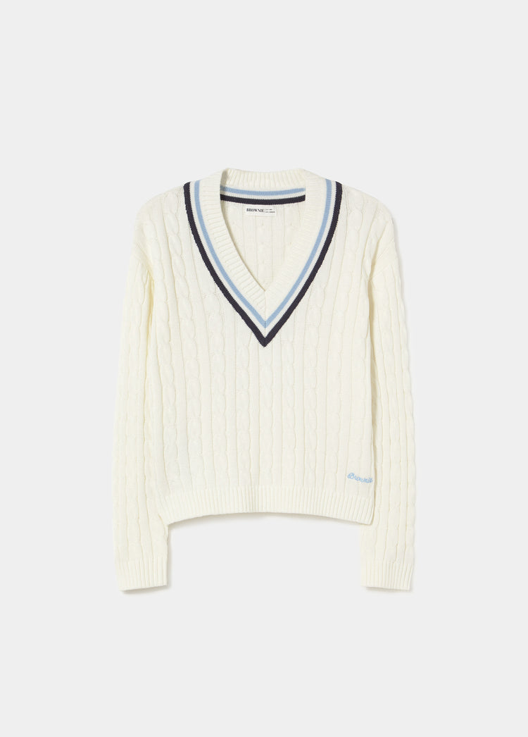 V-neck cable knit sweater