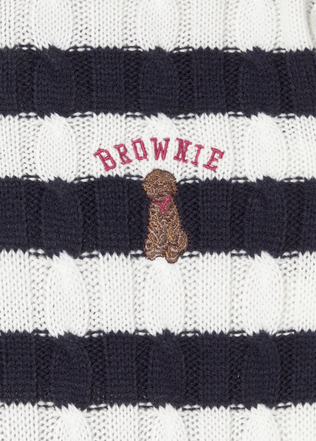 Pull torsadé rayé broderie chien