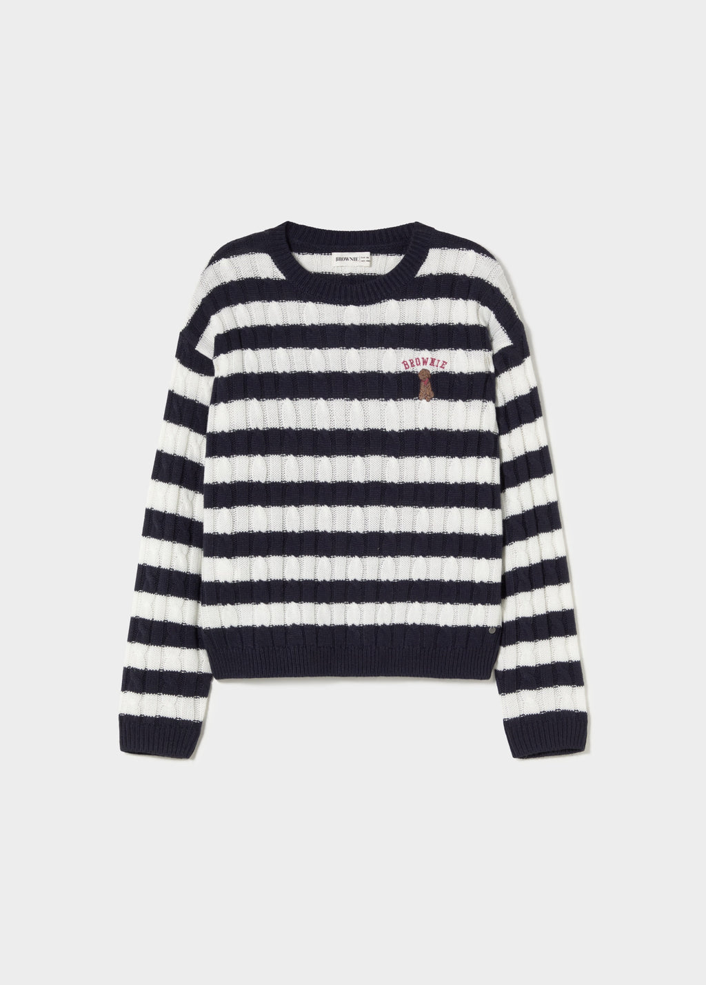 Pull torsadé rayé broderie chien