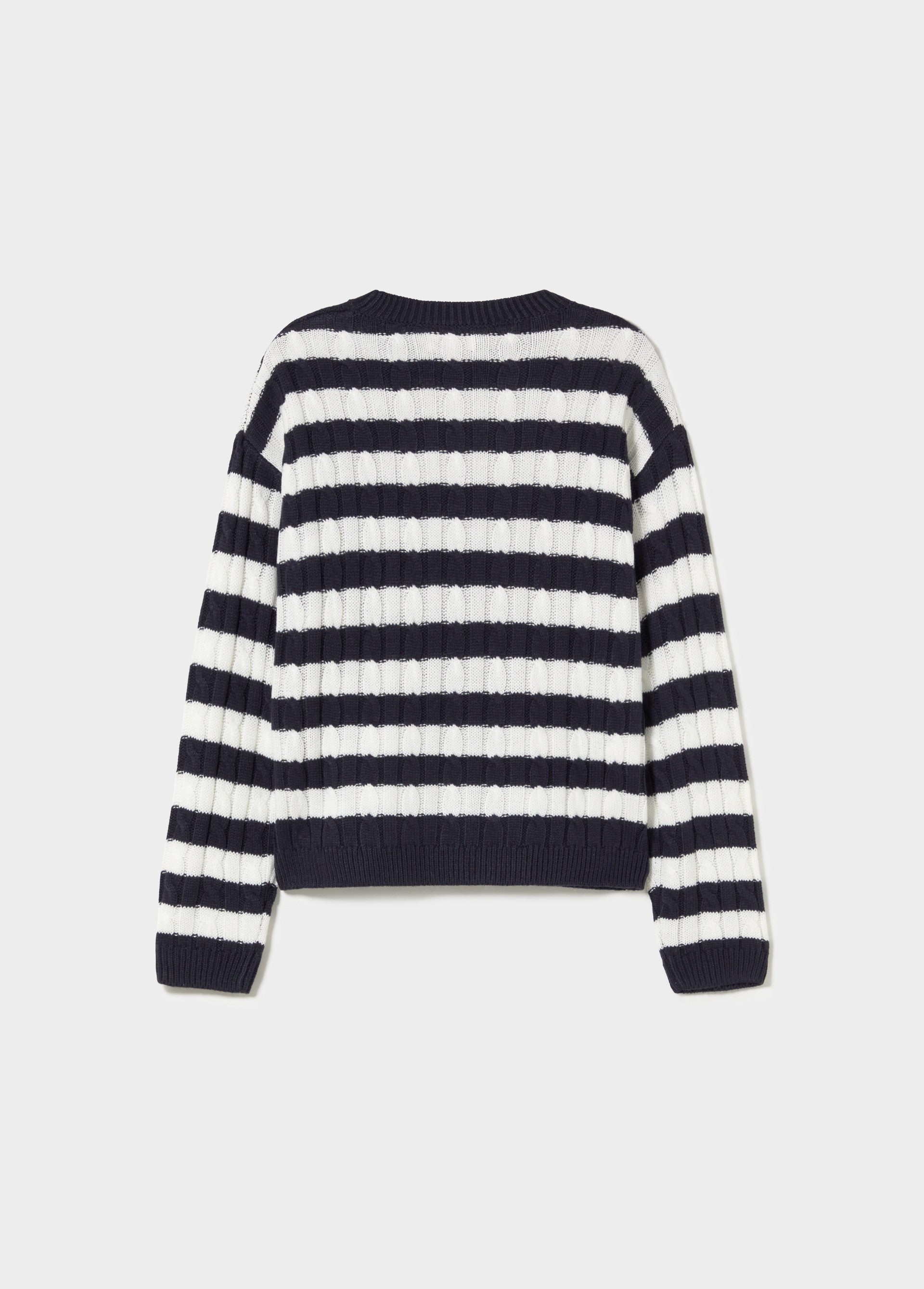 Braided striped sweater with embroidered puppy
