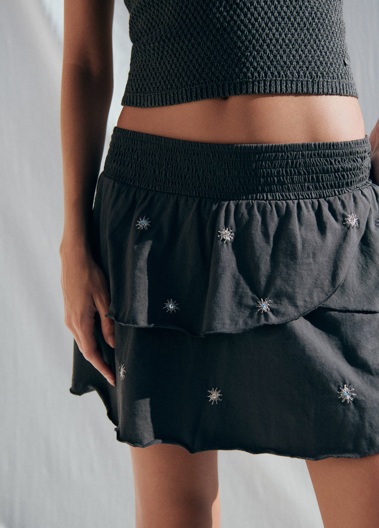 Embroidered smocked skirt