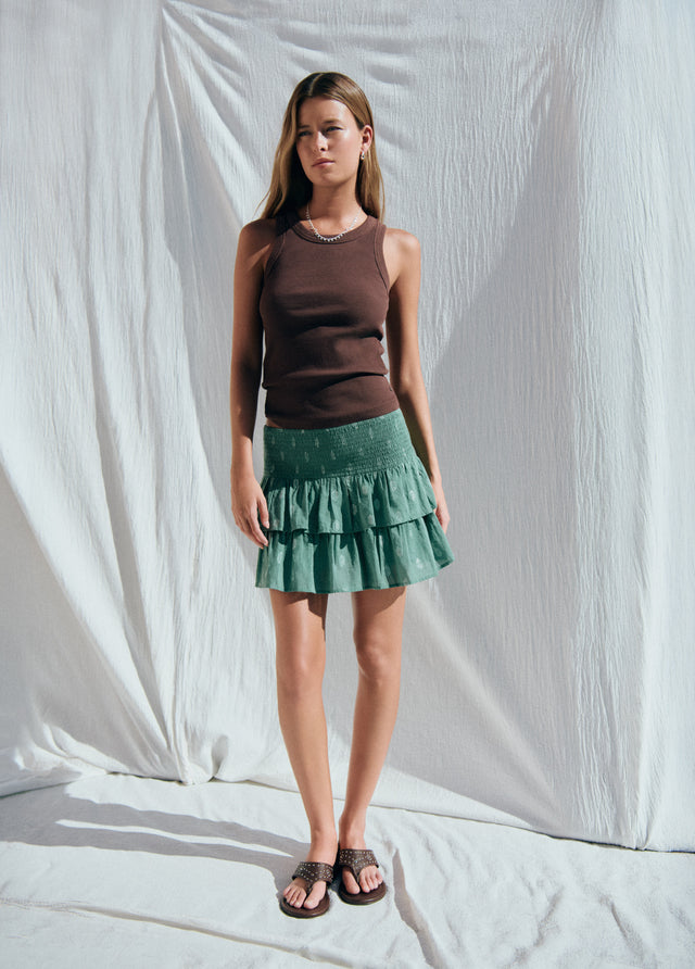 Short smocked skirt with seal print