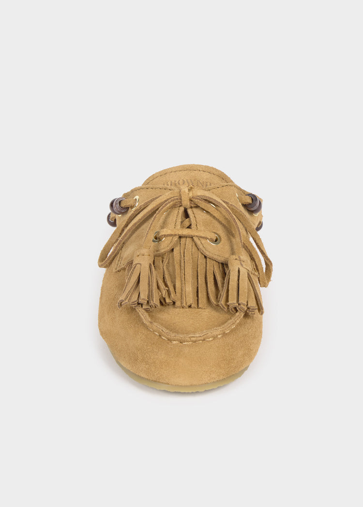 Mule mocasín borlas cuero