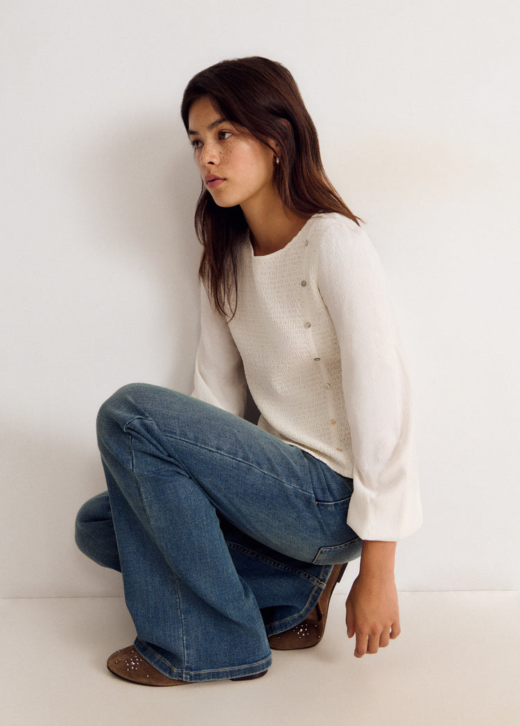 Long-sleeve smocked blouse