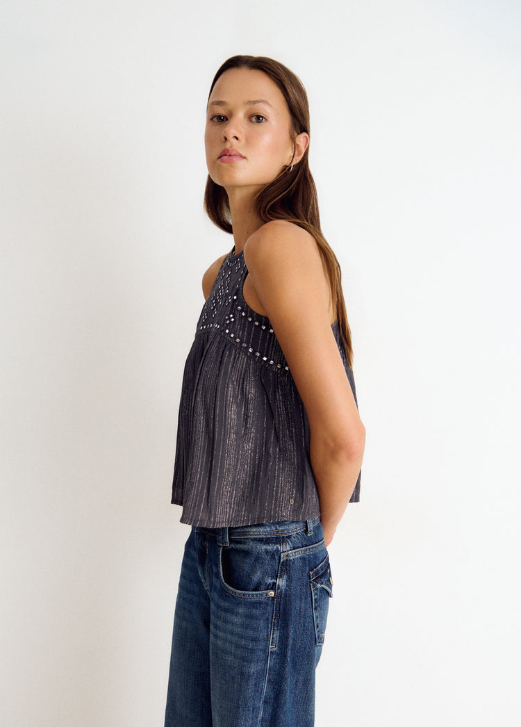 Top halter tejido lurex detalle espejos