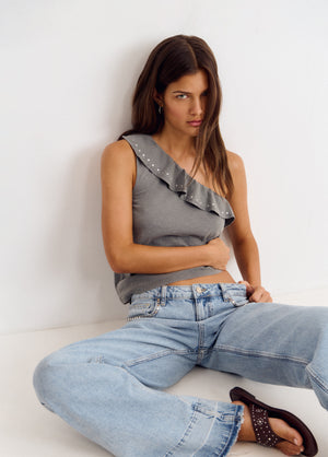 Asymmetric ruffle stud t-shirt