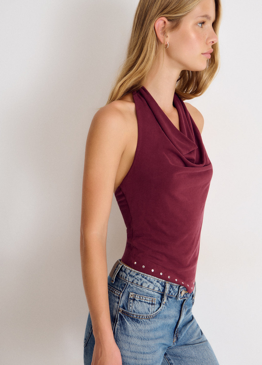 Haltertop met studs van cupro