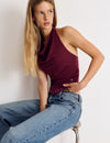 Haltertop met studs van cupro