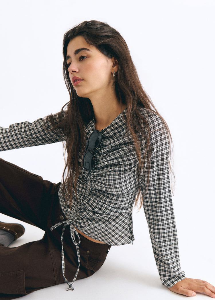 Blouse à carreaux avec détail de coulisse