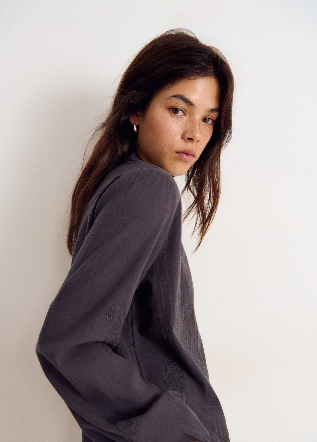 Embroidered long-sleeve blouse