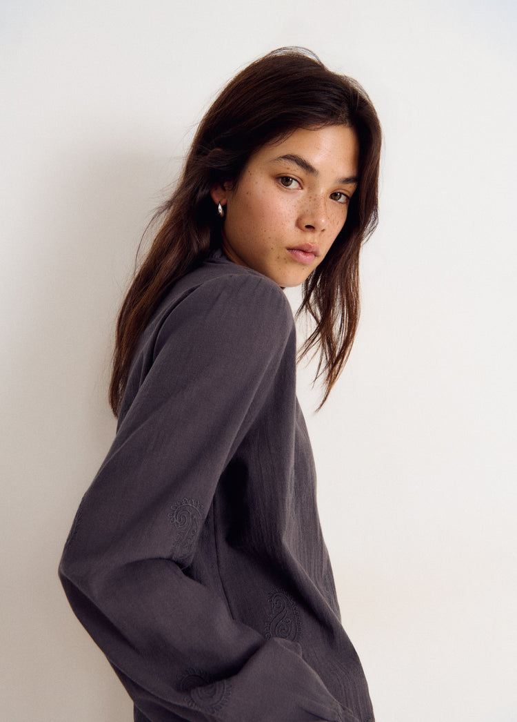 Embroidered long-sleeve blouse