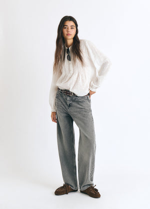 Long-sleeve lurex drawstring blouse