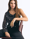 Notched-lapel blouse with studs