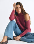 Shoulder-opening studded sweater