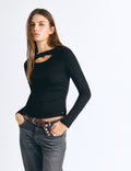T-shirt with front cut out and studs