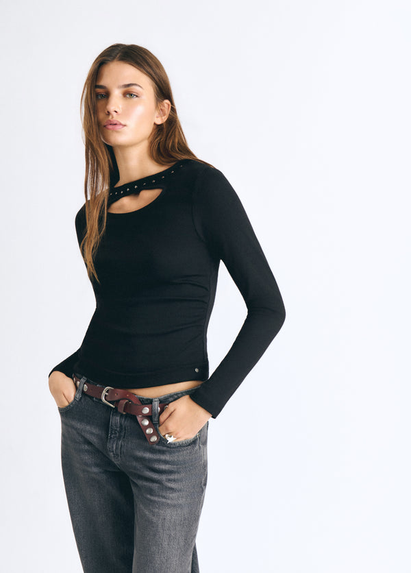 Cut-out-Shirt mit Nieten