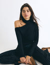 High-neck sweater with opening