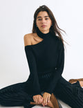 High-neck sweater with opening