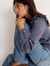 Long-sleeve dobby V-neck blouse