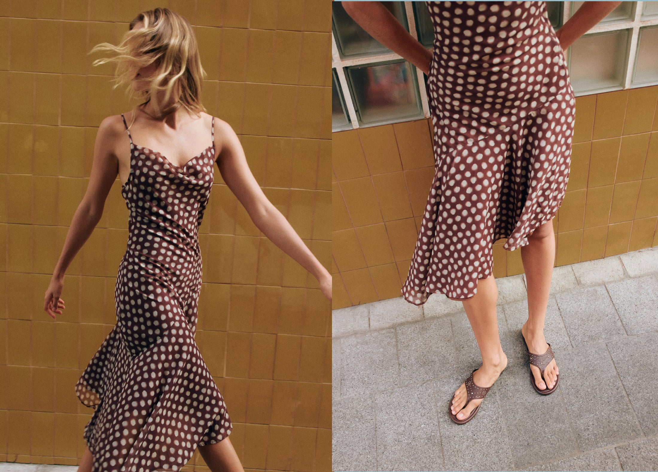 Vestido largo tirantes estampado topos