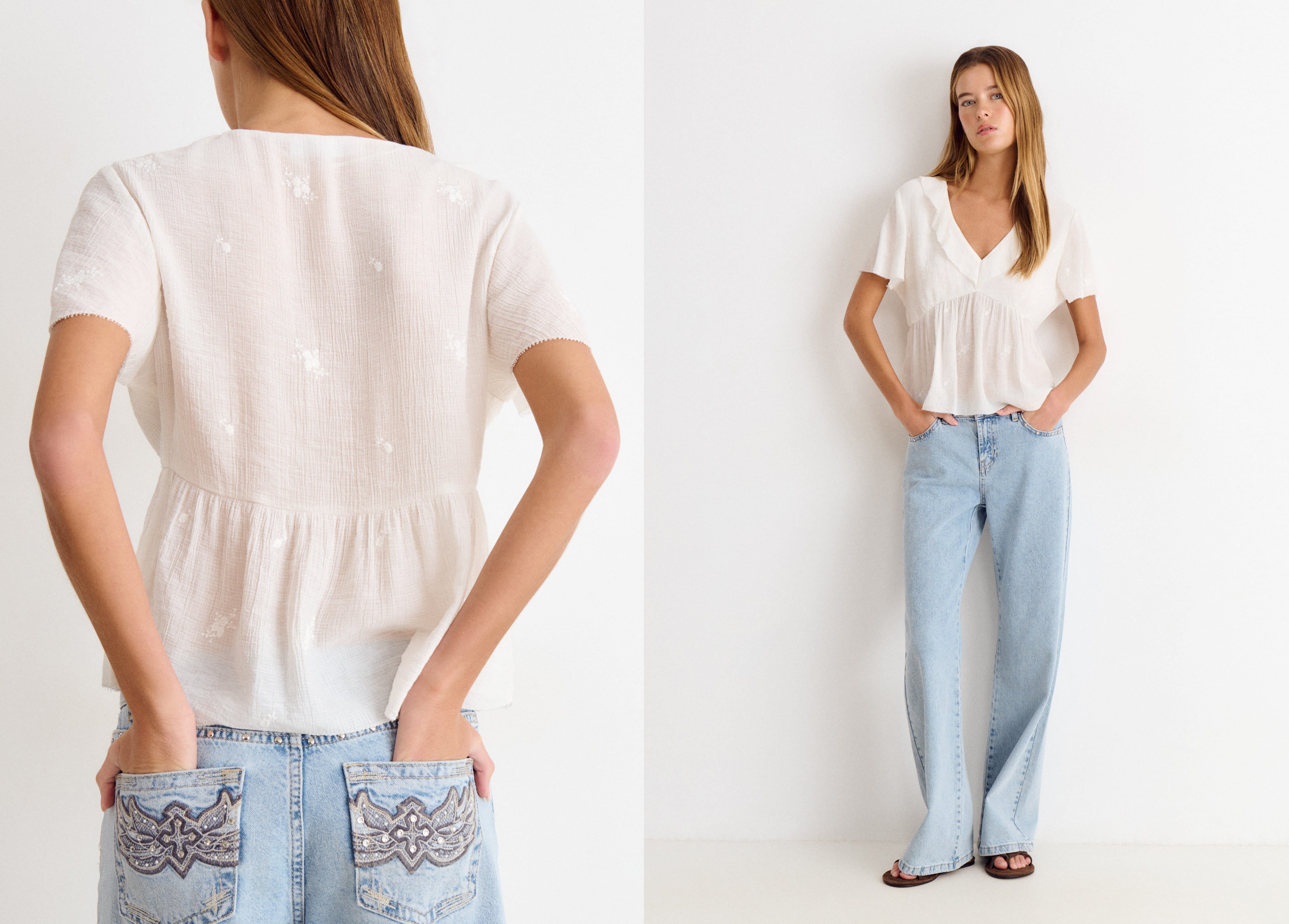 Jeans straight bordado bolsillos