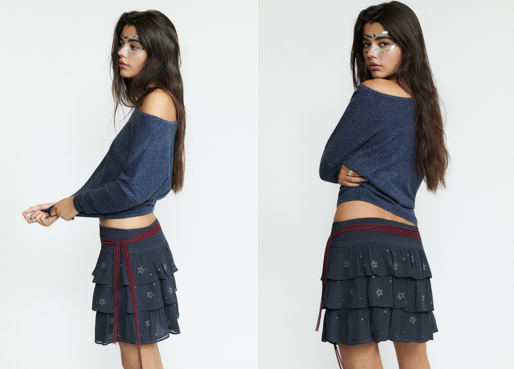 Metallic boat-neck sweater