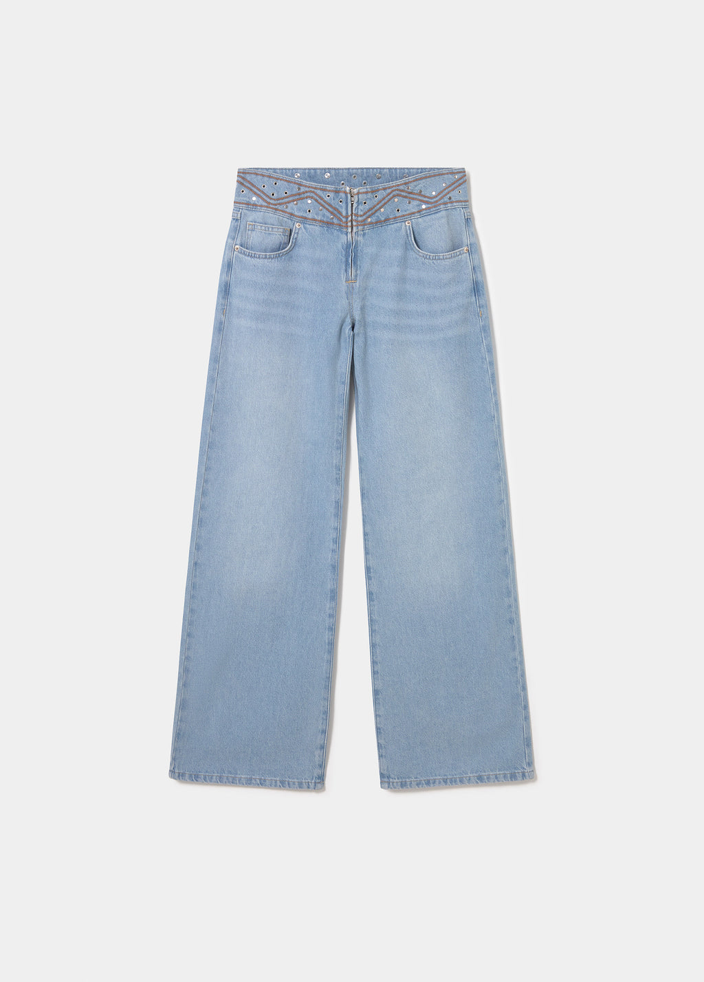 Pantalon taille large brodé