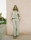 Linen pants with stripes and contrast trims