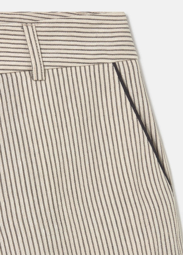 Broek met linnen, strepen en contrasterende biezen