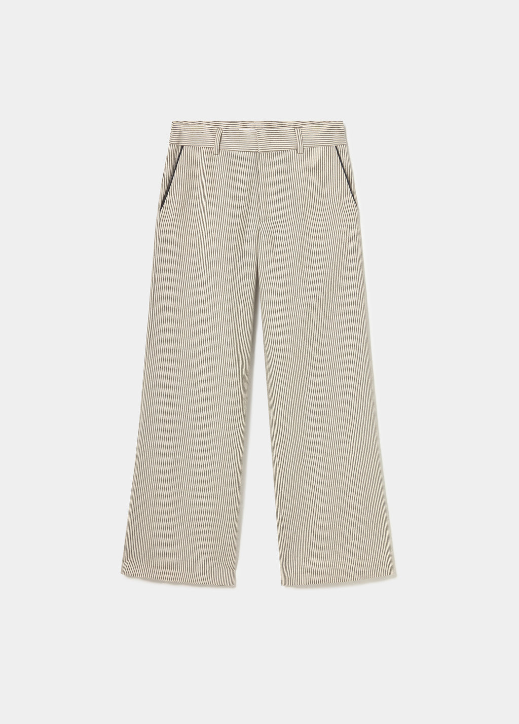 Linen pants with stripes and contrast trims