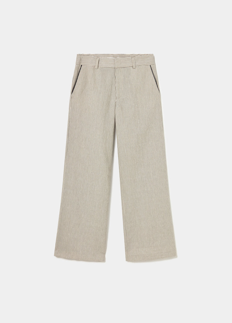 Broek met linnen, strepen en contrasterende biezen