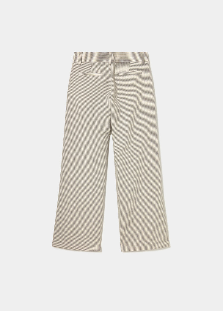 Broek met linnen, strepen en contrasterende biezen